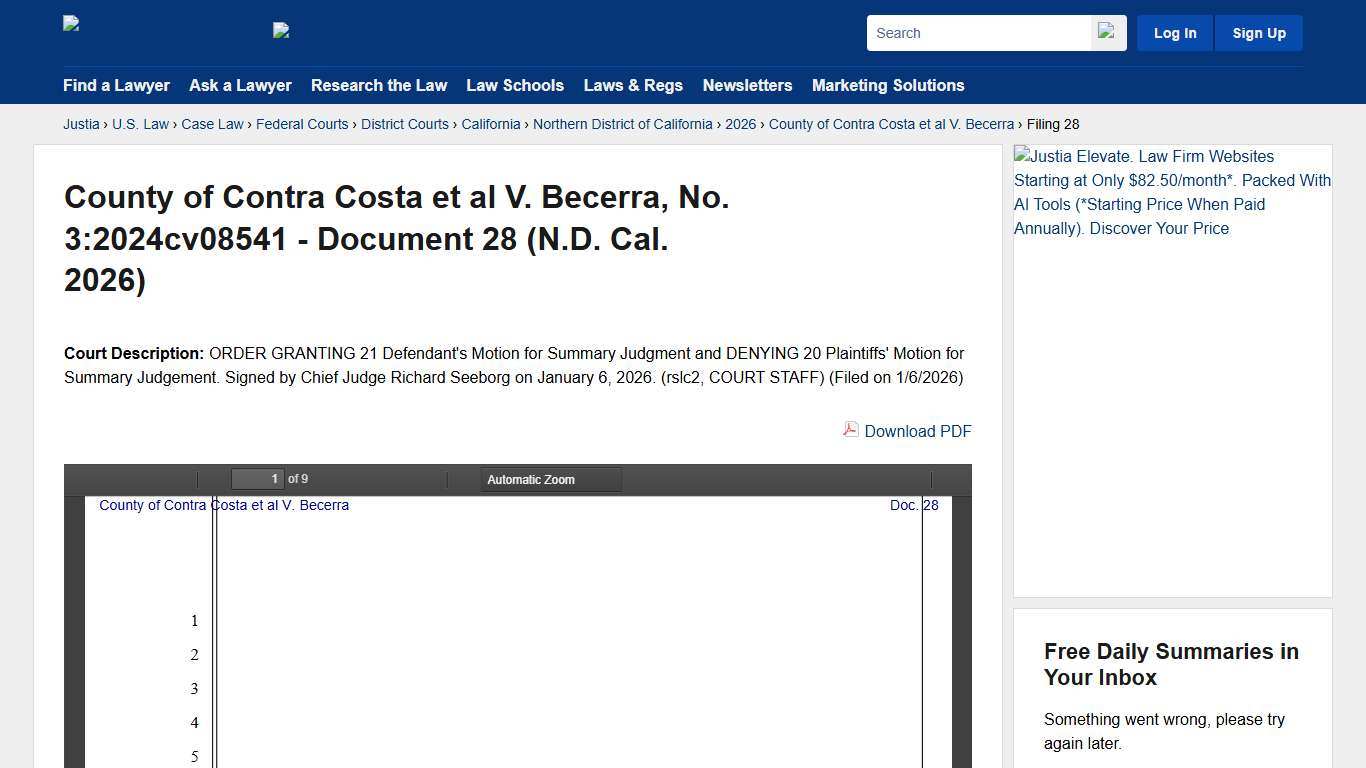 County of Contra Costa et al V. Becerra, No. 3:2024cv08541 - Document 28 (N.D. Cal. 2026) :: Justia